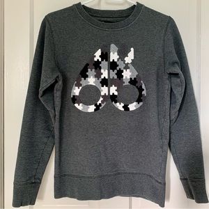 Moose Knuckles Men's Crewneck Sweater in Charcoal with Black & White Puzzle Logo